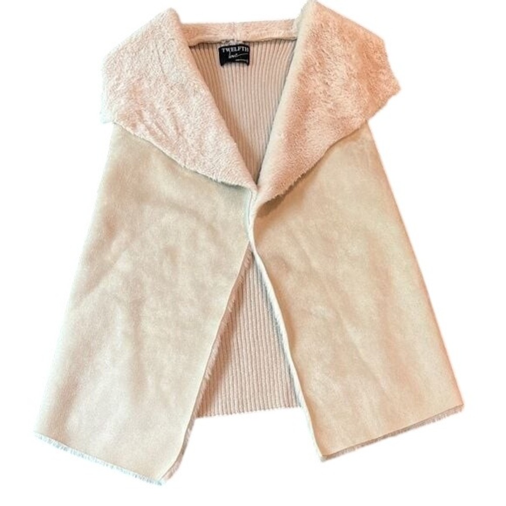 Super Cute Cream Suede and Sweater Vest With A Faux Fur Collar